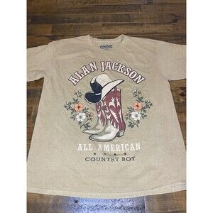 Alan Jackson All American Country Boy Graphic T-Shirt Tan Women’s Medium